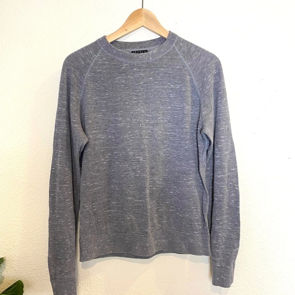 Theory Sanders Glider Long Sleeve Pullover Crew Neck Sweater Heathered Gray